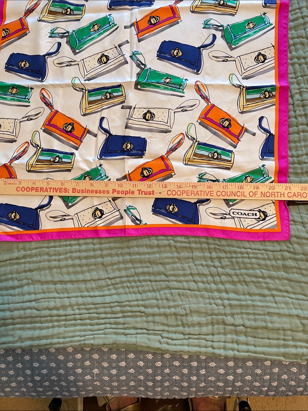 COACH Colorful Handbag Print Silk Scarf with Pink Border - Picture 2 of 3